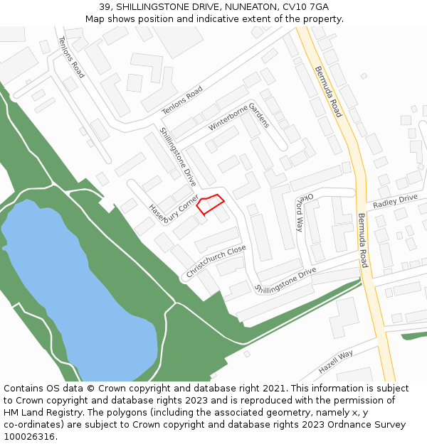 39, SHILLINGSTONE DRIVE, NUNEATON, CV10 7GA: Location map and indicative extent of plot