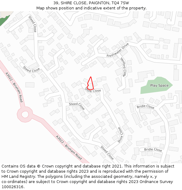 39, SHIRE CLOSE, PAIGNTON, TQ4 7SW: Location map and indicative extent of plot