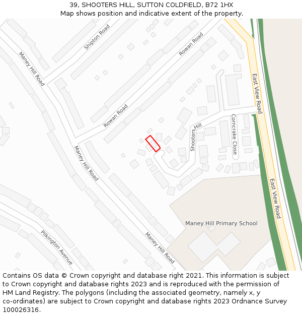 39, SHOOTERS HILL, SUTTON COLDFIELD, B72 1HX: Location map and indicative extent of plot