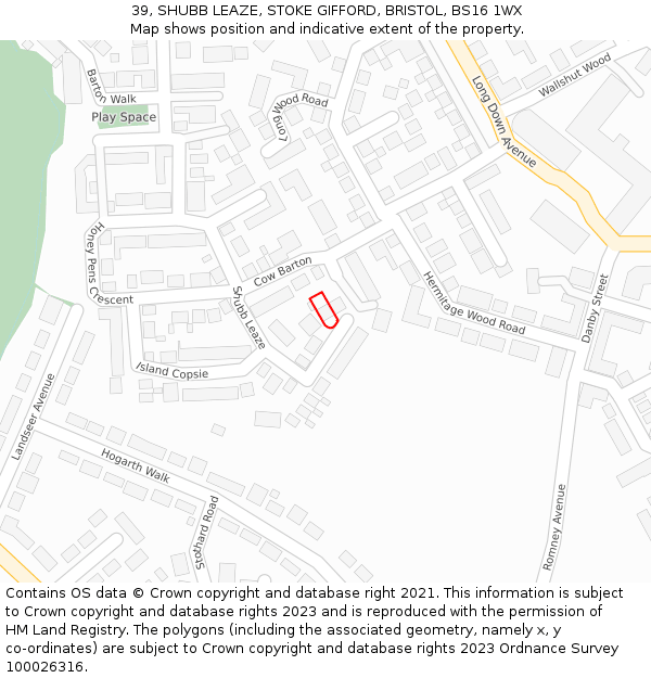39, SHUBB LEAZE, STOKE GIFFORD, BRISTOL, BS16 1WX: Location map and indicative extent of plot