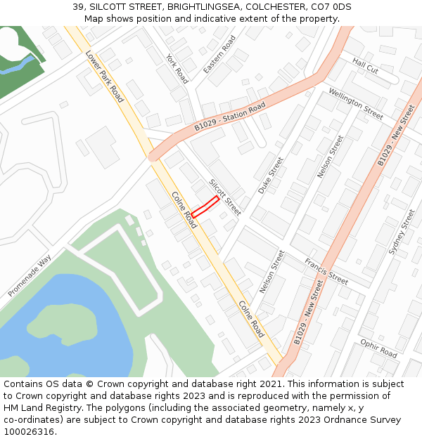 39, SILCOTT STREET, BRIGHTLINGSEA, COLCHESTER, CO7 0DS: Location map and indicative extent of plot