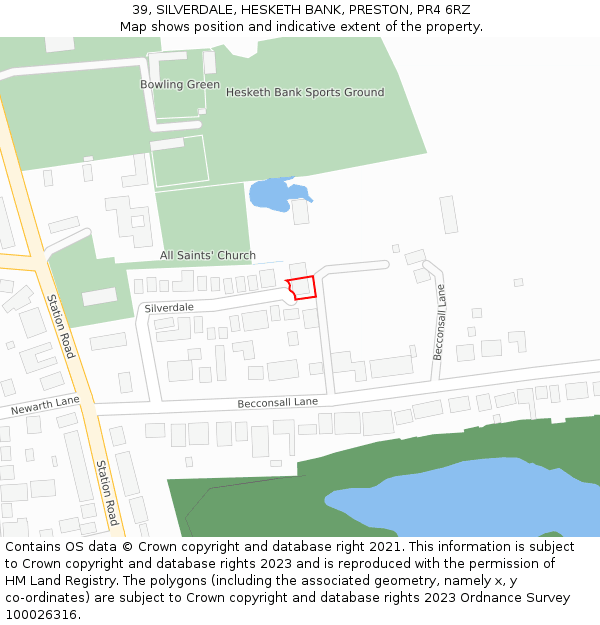 39, SILVERDALE, HESKETH BANK, PRESTON, PR4 6RZ: Location map and indicative extent of plot