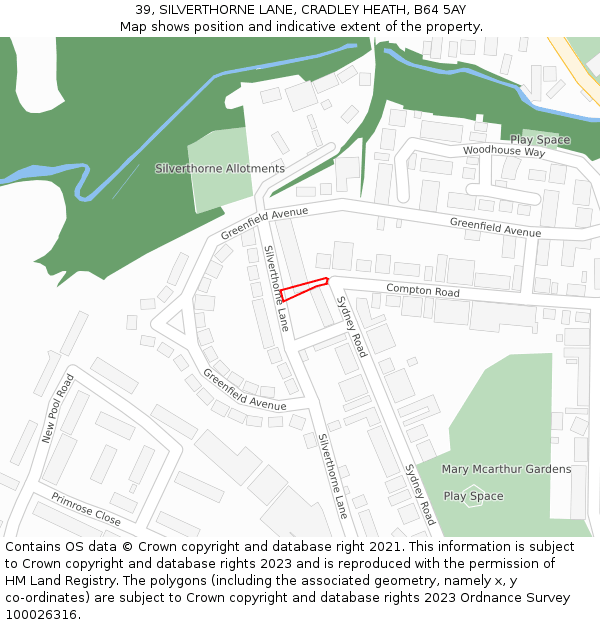 39, SILVERTHORNE LANE, CRADLEY HEATH, B64 5AY: Location map and indicative extent of plot