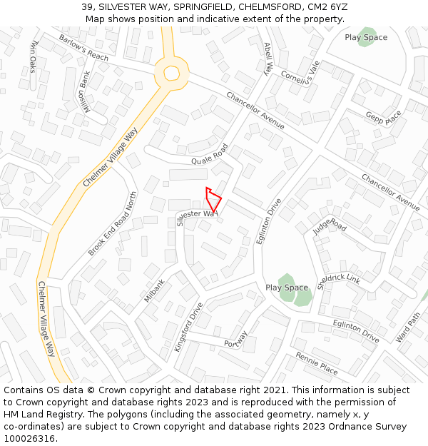 39, SILVESTER WAY, SPRINGFIELD, CHELMSFORD, CM2 6YZ: Location map and indicative extent of plot