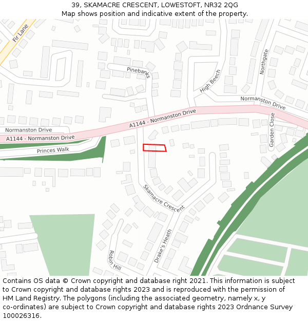 39, SKAMACRE CRESCENT, LOWESTOFT, NR32 2QG: Location map and indicative extent of plot