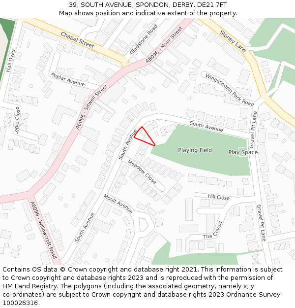 39, SOUTH AVENUE, SPONDON, DERBY, DE21 7FT: Location map and indicative extent of plot