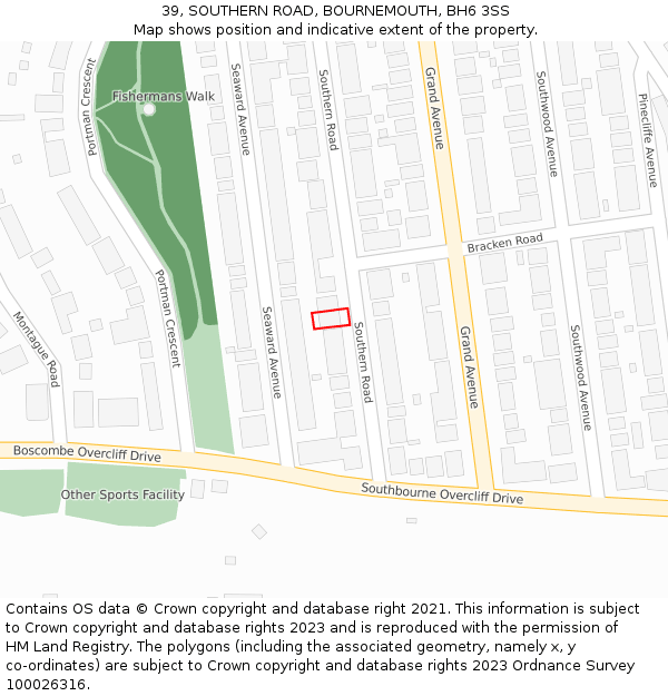 39, SOUTHERN ROAD, BOURNEMOUTH, BH6 3SS: Location map and indicative extent of plot