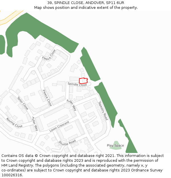 39, SPINDLE CLOSE, ANDOVER, SP11 6UR: Location map and indicative extent of plot