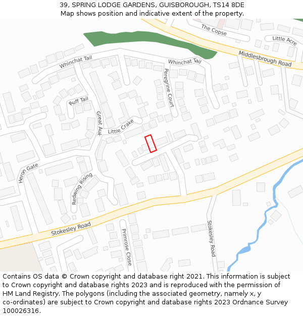 39, SPRING LODGE GARDENS, GUISBOROUGH, TS14 8DE: Location map and indicative extent of plot