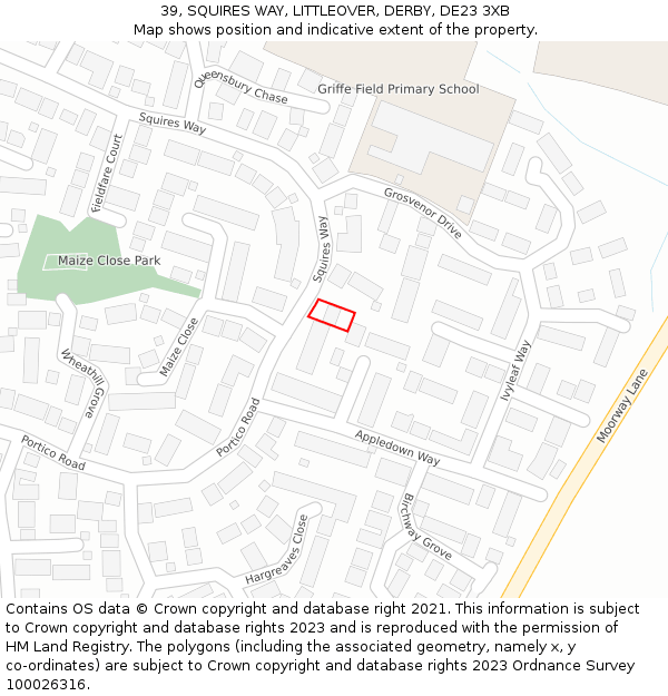 39, SQUIRES WAY, LITTLEOVER, DERBY, DE23 3XB: Location map and indicative extent of plot