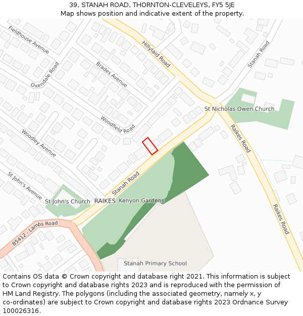 39, STANAH ROAD, THORNTON-CLEVELEYS, FY5 5JE: Location map and indicative extent of plot