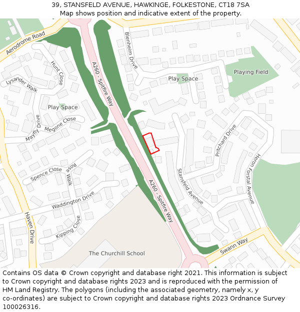 39, STANSFELD AVENUE, HAWKINGE, FOLKESTONE, CT18 7SA: Location map and indicative extent of plot