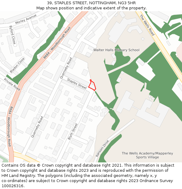 39, STAPLES STREET, NOTTINGHAM, NG3 5HR: Location map and indicative extent of plot