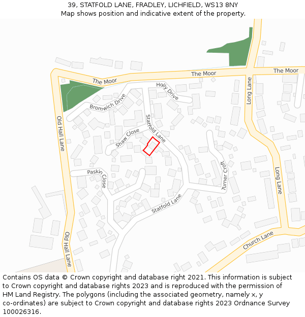 39, STATFOLD LANE, FRADLEY, LICHFIELD, WS13 8NY: Location map and indicative extent of plot