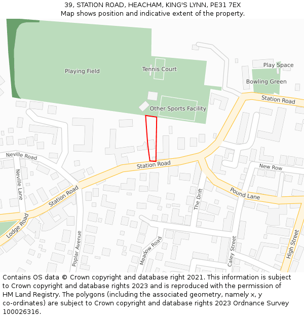39, STATION ROAD, HEACHAM, KING'S LYNN, PE31 7EX: Location map and indicative extent of plot