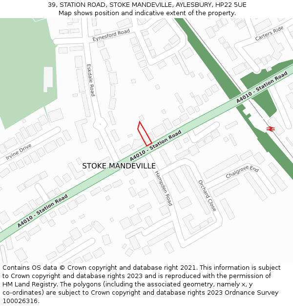39, STATION ROAD, STOKE MANDEVILLE, AYLESBURY, HP22 5UE: Location map and indicative extent of plot