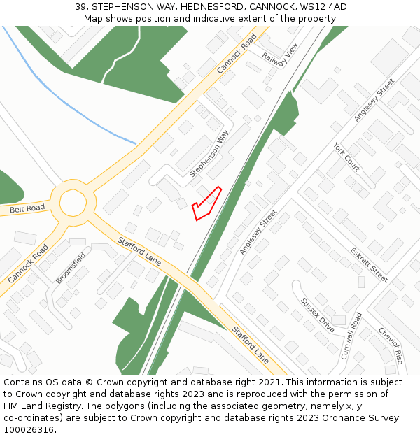 39, STEPHENSON WAY, HEDNESFORD, CANNOCK, WS12 4AD: Location map and indicative extent of plot