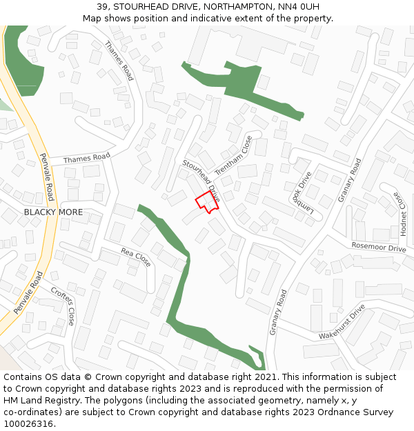 39, STOURHEAD DRIVE, NORTHAMPTON, NN4 0UH: Location map and indicative extent of plot