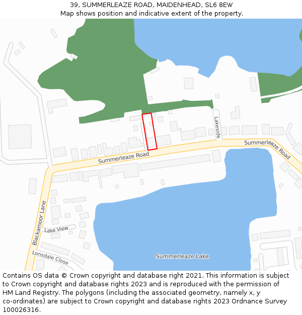 39, SUMMERLEAZE ROAD, MAIDENHEAD, SL6 8EW: Location map and indicative extent of plot