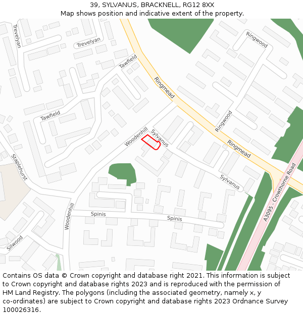 39, SYLVANUS, BRACKNELL, RG12 8XX: Location map and indicative extent of plot
