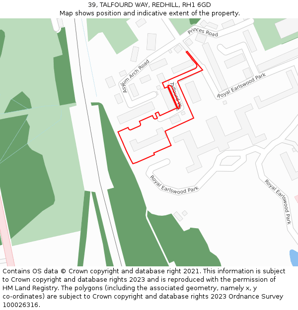 39, TALFOURD WAY, REDHILL, RH1 6GD: Location map and indicative extent of plot