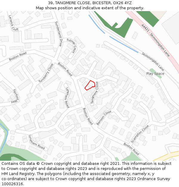 39, TANGMERE CLOSE, BICESTER, OX26 4YZ: Location map and indicative extent of plot