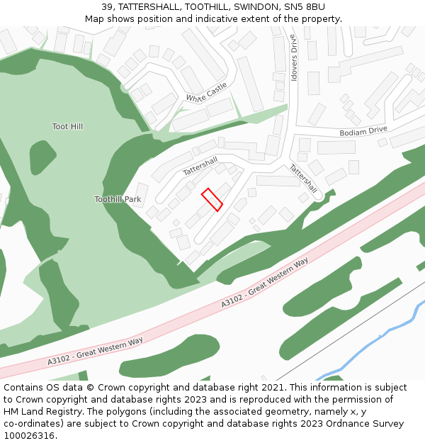 39, TATTERSHALL, TOOTHILL, SWINDON, SN5 8BU: Location map and indicative extent of plot