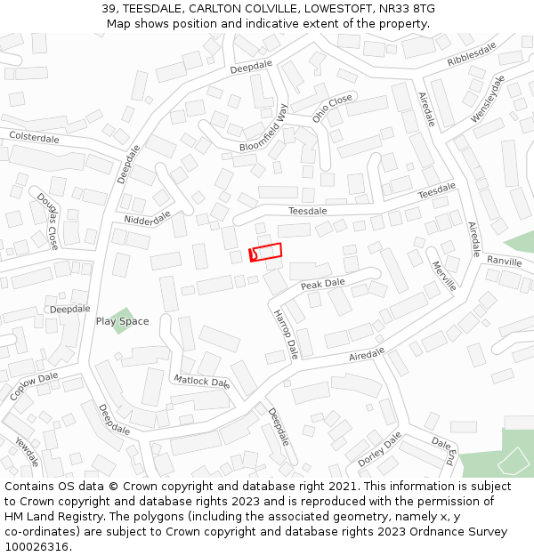 39, TEESDALE, CARLTON COLVILLE, LOWESTOFT, NR33 8TG: Location map and indicative extent of plot