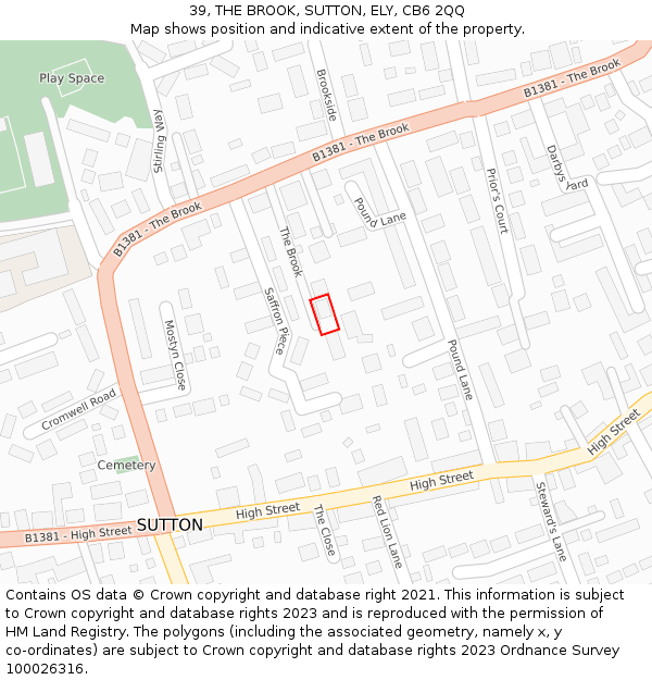 39, THE BROOK, SUTTON, ELY, CB6 2QQ: Location map and indicative extent of plot