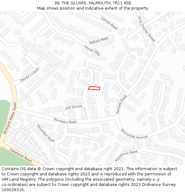 39, THE GLUYAS, FALMOUTH, TR11 4SE: Location map and indicative extent of plot