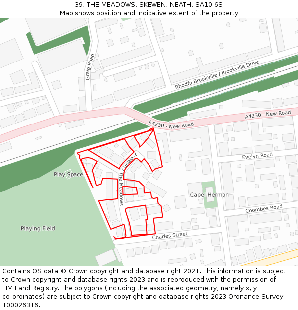 39, THE MEADOWS, SKEWEN, NEATH, SA10 6SJ: Location map and indicative extent of plot