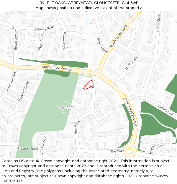 39, THE OAKS, ABBEYMEAD, GLOUCESTER, GL4 5WP: Location map and indicative extent of plot