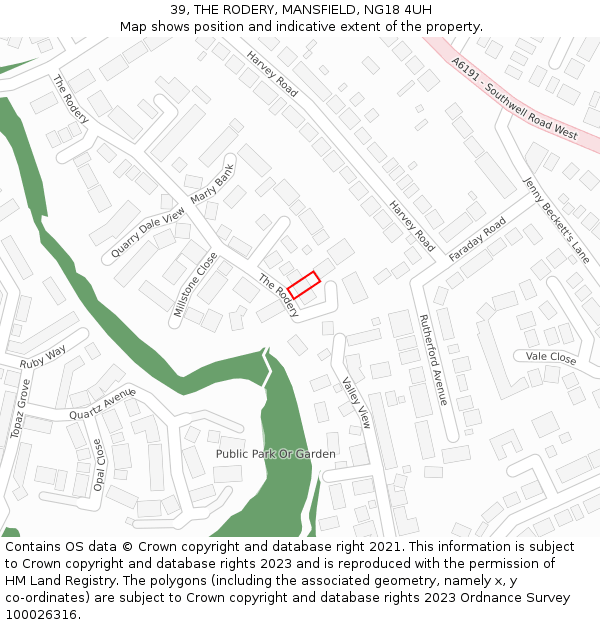39, THE RODERY, MANSFIELD, NG18 4UH: Location map and indicative extent of plot