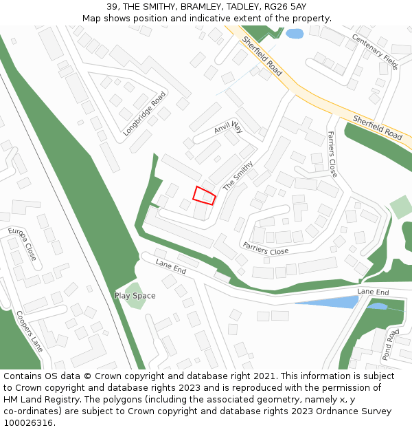 39, THE SMITHY, BRAMLEY, TADLEY, RG26 5AY: Location map and indicative extent of plot