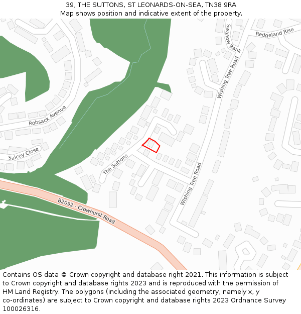 39, THE SUTTONS, ST LEONARDS-ON-SEA, TN38 9RA: Location map and indicative extent of plot