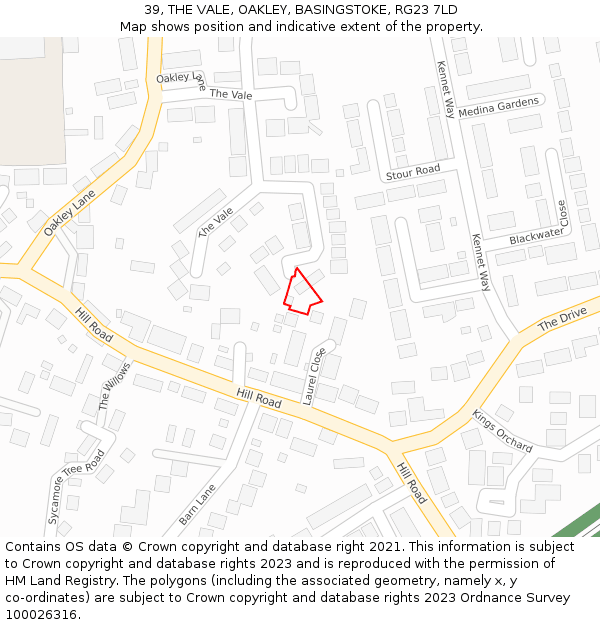 39, THE VALE, OAKLEY, BASINGSTOKE, RG23 7LD: Location map and indicative extent of plot