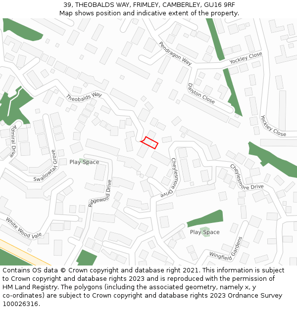 39, THEOBALDS WAY, FRIMLEY, CAMBERLEY, GU16 9RF: Location map and indicative extent of plot