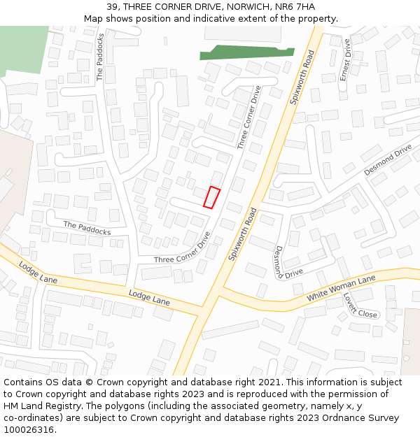 39, THREE CORNER DRIVE, NORWICH, NR6 7HA: Location map and indicative extent of plot