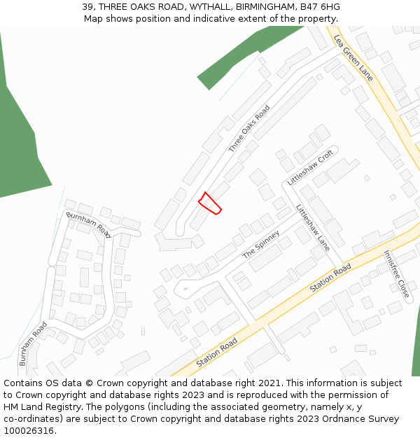 39, THREE OAKS ROAD, WYTHALL, BIRMINGHAM, B47 6HG: Location map and indicative extent of plot