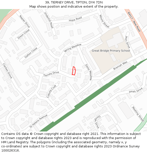 39, TIERNEY DRIVE, TIPTON, DY4 7DN: Location map and indicative extent of plot