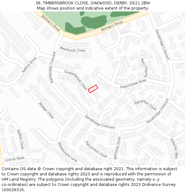39, TIMBERSBROOK CLOSE, OAKWOOD, DERBY, DE21 2BW: Location map and indicative extent of plot