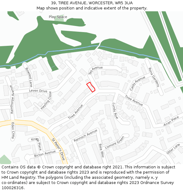 39, TIREE AVENUE, WORCESTER, WR5 3UA: Location map and indicative extent of plot