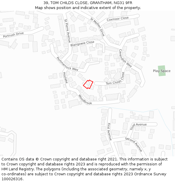 39, TOM CHILDS CLOSE, GRANTHAM, NG31 9FR: Location map and indicative extent of plot