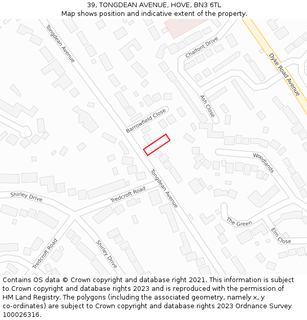 39, TONGDEAN AVENUE, HOVE, BN3 6TL: Location map and indicative extent of plot