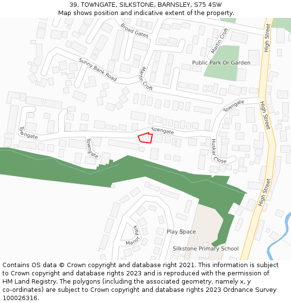 39, TOWNGATE, SILKSTONE, BARNSLEY, S75 4SW: Location map and indicative extent of plot