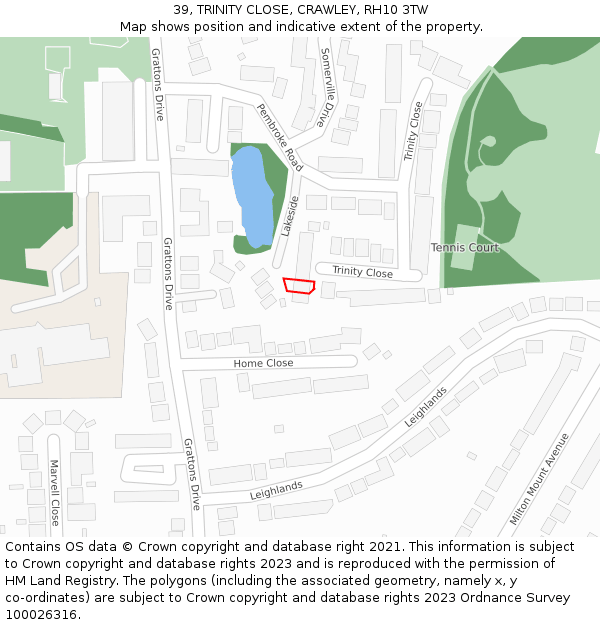39, TRINITY CLOSE, CRAWLEY, RH10 3TW: Location map and indicative extent of plot