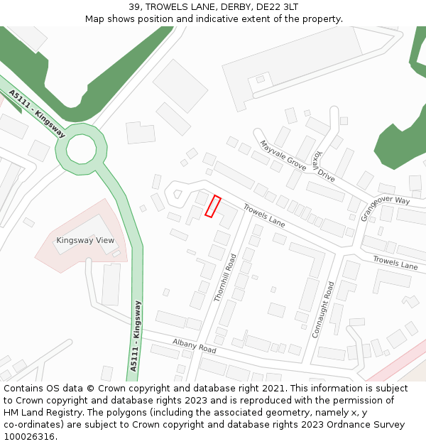 39, TROWELS LANE, DERBY, DE22 3LT: Location map and indicative extent of plot
