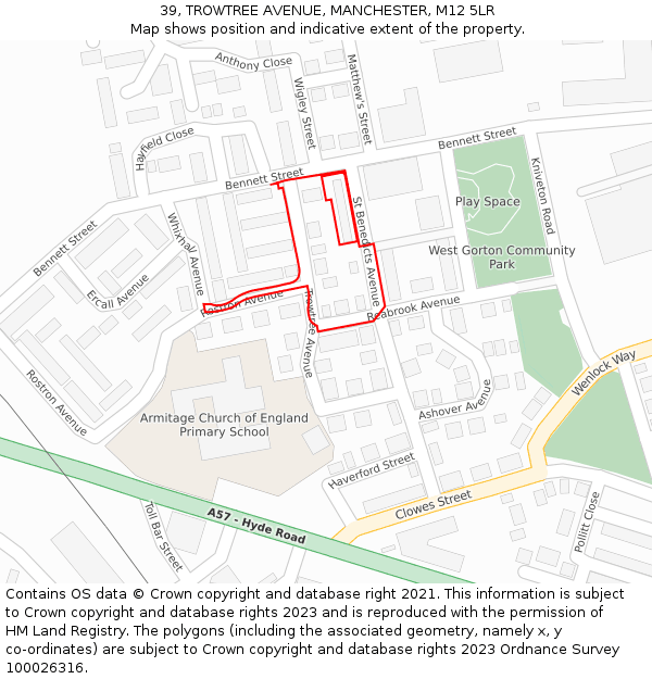 39, TROWTREE AVENUE, MANCHESTER, M12 5LR: Location map and indicative extent of plot