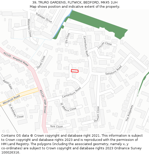 39, TRURO GARDENS, FLITWICK, BEDFORD, MK45 1UH: Location map and indicative extent of plot