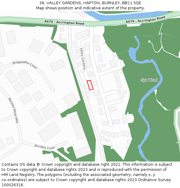 39, VALLEY GARDENS, HAPTON, BURNLEY, BB11 5QE: Location map and indicative extent of plot